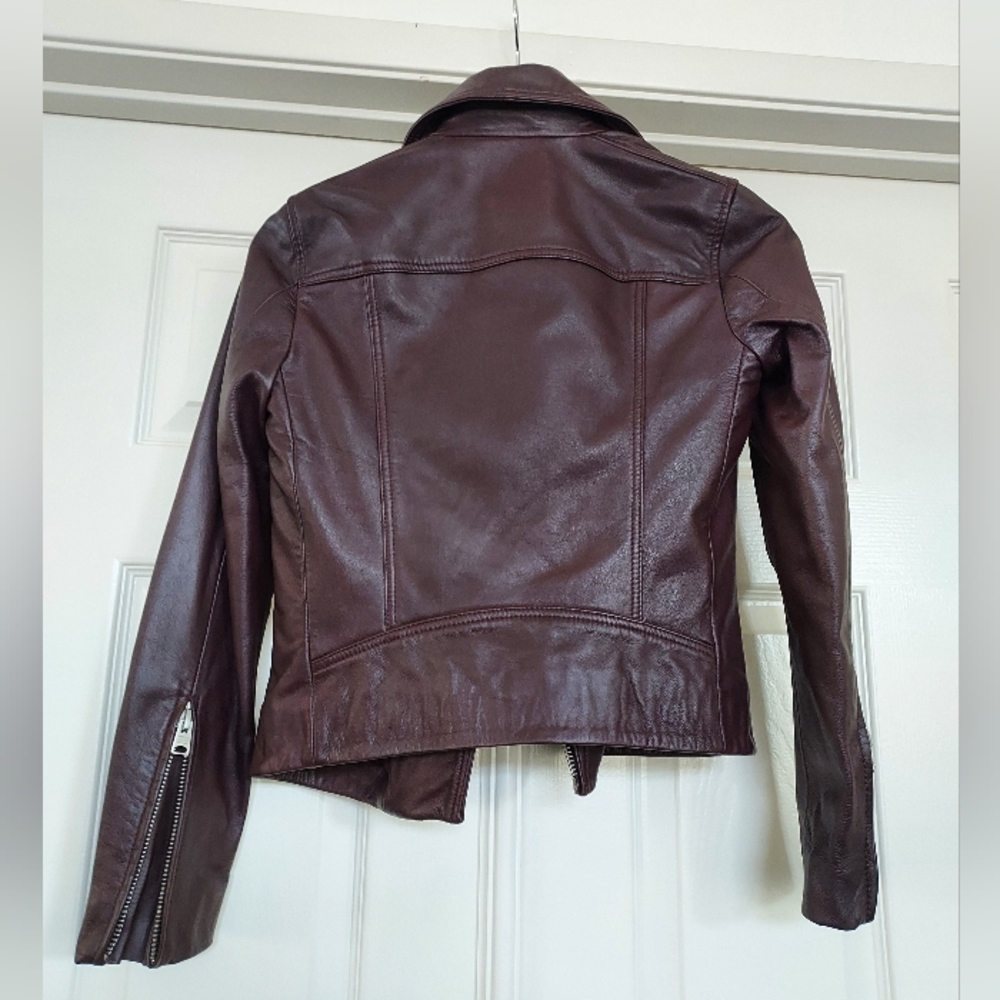 EUC Like New Conditon Allsaints Dalby Biker Jacket, Burgundy size 4 (XS) - Picture 3 of 7
